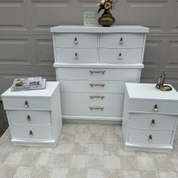 Freshly Refinished MCM Dixie 2 Nightstands And Tall Drey