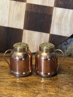 Vintage Copper Miniature Salt And Pepper Shaker Set 
