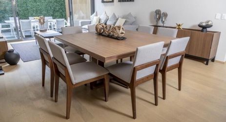 Modern Walnut Dining Table with 8 Chairs