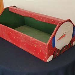 Vintage Hand-Painted Snowman Wooden Caddy – Rustic Christmas Decor