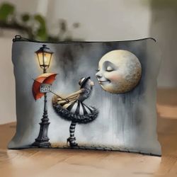 Whimsical Moon Encounter Canvas Cosmetic Bag - Unisex-adult, Unscented, Positioning Printing, Ideal Birthday & Christmas Gift for Women, Sisters, Daug