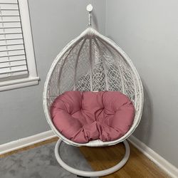White Hanging Pod With Pink cushion