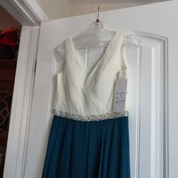 Cream and teal prom dress