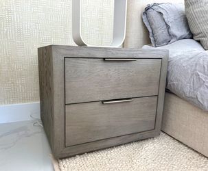 Restoration Hardware Machinto Closed Nightstand – Grey Oak
