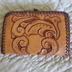 Vintage Tooled Leather Wallet Y2K Boho Western Kiss Lock Coin Purse