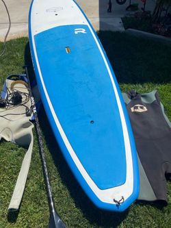 Complete Riviera SUP Package-10’6” Paddle Board + Paddle + 2 Wetsuits + 2 Leashes coiled and Straight
