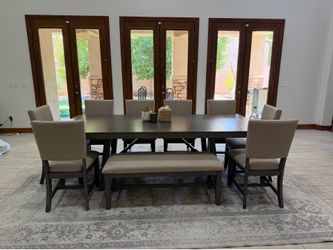 Large Modern Dining Table Set – 8 Chairs + Matching Bench (Seats 10)