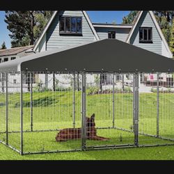 Large Outdoor Dog Kennel,W 118" x D 118" x H 70" with Fully Covered Roof,Rustproof Outdoor Dog Fence with Double Security Locks,UV and Waterproof Cove