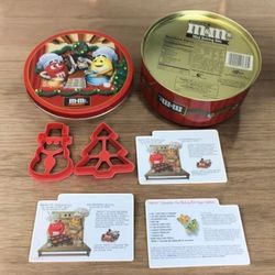 M&Ms Mini Baking Bits Tin Set W/ Cookie Cutters & Recipe Cards - 1990s
