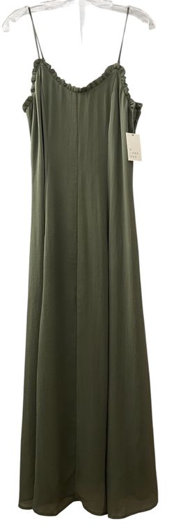 A New Day Olive Green Ruffle-Trim Maxi Slip Dress Women’s Sz Medium NWT