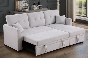 NEW Light Grey Fabric Sectional with Reversible STORAGE Chaise Left Right Pullout Sleeper Bed Sofabed Ashley Style Discount BIG Clearance SALE Black