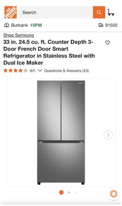 Samsung 33 in. 24.5 cu. ft. Counter Depth 3-Door French Door Smart Refrigerator with Dual Ice Maker