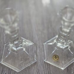 Princess House 854 24% Lead Crystal Candlestick holders 2 pc Used