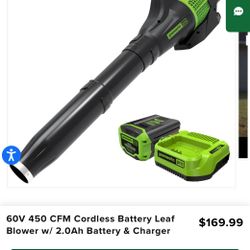 Brand New Sealed Greenworks  60V 450 CFM Cordless Battery Leaf Blower w/ 2.0Ah Battery & Charger