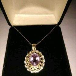 14K Vintage Morganite & Diamond Pendant
