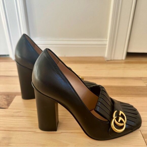 Gucci Double G Leather Pumps| Square Toes W/ Fringe | Women's Size: 8 | IT 38
