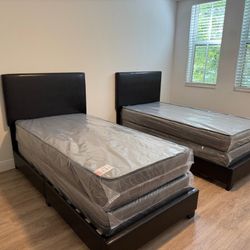 TWO NEW BED FRAME WITH MATTRESS AND BOX SPRING