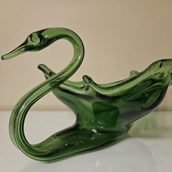 Vintage Hand Blown Art Glass Swan Figurine Dish