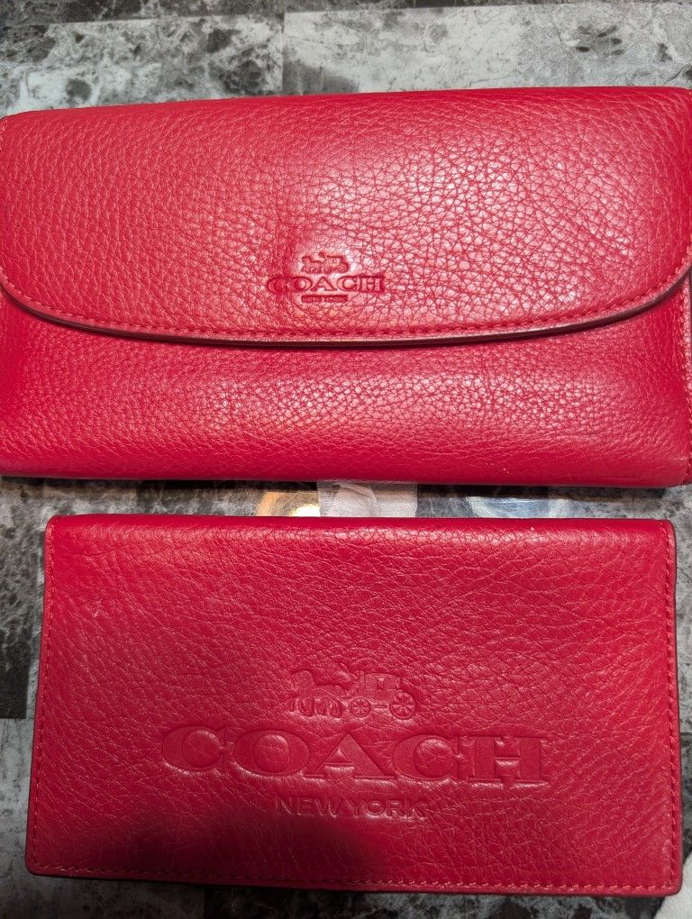 Coach Red Wallet With Checkbook Cover