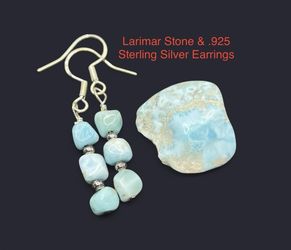 Larimar Genuine Stone & .925 Sterling Silver Earrings Set