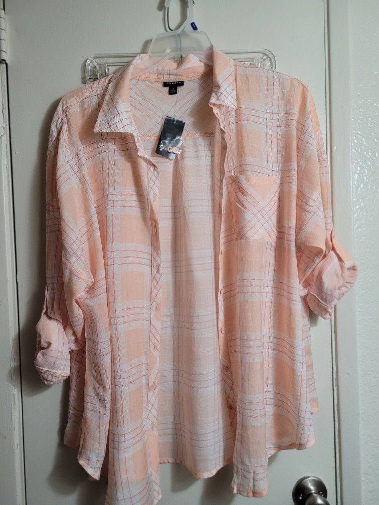 Torrid Orange Plaid Button Up Shirt