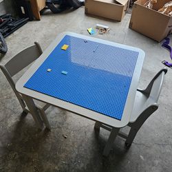 Kids Table And Chairs, Lego Mat On Top Of The Table