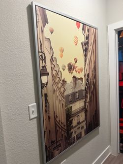 Large IKEA Wilshult "Flying Over Paris" Framed Wall Art (3'4" x 4'7")