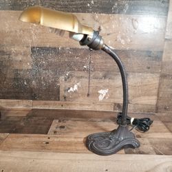 Vintage Cast Iron Base Desk Lamp Light Gooseneck With Patina 