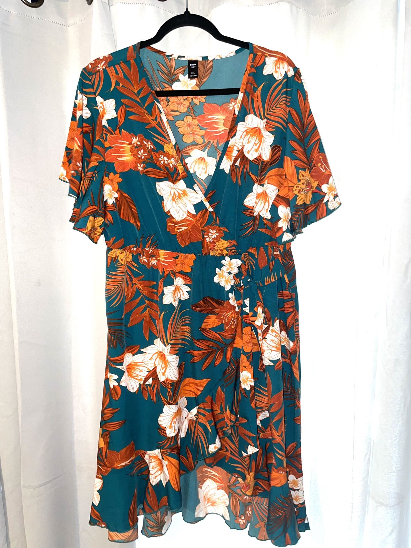 Floral Wrap Dress in Teal and Orange Size 2x