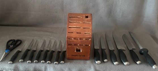 Calphalon Knife Block Set 16 Pc Chef Santoku 8 Steak Knives