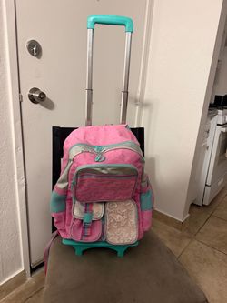 Kids Pink Rolling Backpack with Wheels $20