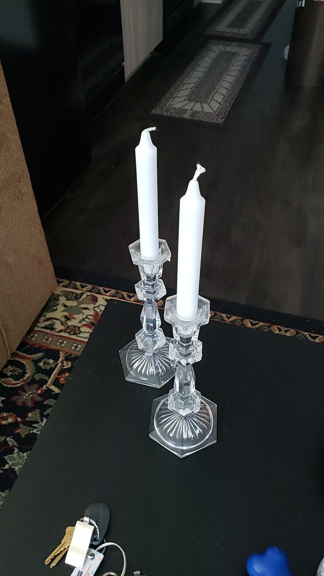 A set of fine crystal candelabras