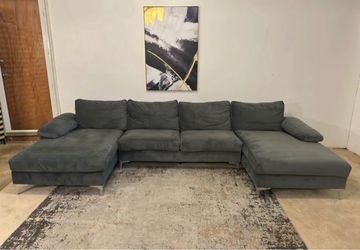 Gray Velvet 4-Seater U-Shaped Sectional Sofa