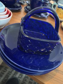 Vintage Glass Basket With Cookie Plates