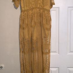 Fashion Nova Mustard Yellow Lace Romper Dress 