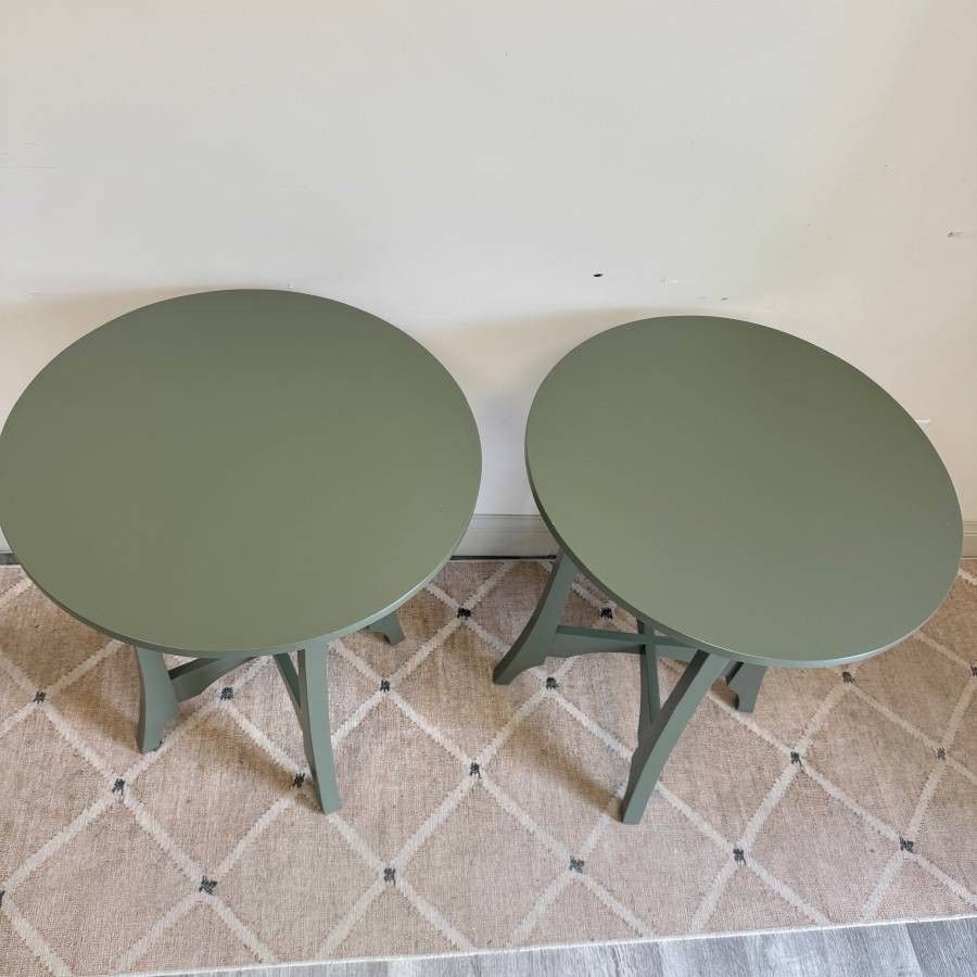 Beautiful green pair of wood side tables
