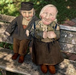 Vintage /Antique Yvonne Spaggiari Attibuted Cloth Character Dolls Elderly Peasant Couple