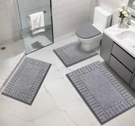 Gray Bathroom Rug Set 4-Piece