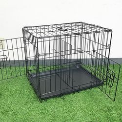 (Brand New) $30 Double Door 24” Dog Crate Cage Folding Metal Kennel, Plastic Tray 24x17x19 Inches