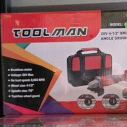 Toolman 20V 4 1/2" Brushless Angle Grinder With Battery,  Charger And Case