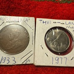 Australia 1933 One Penny ,Thailand 1977 1baht Coins