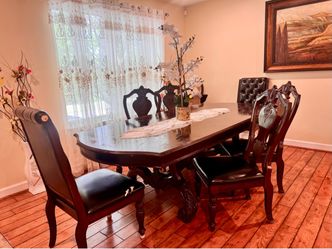 Dark Wood Dining Table and Chair Set