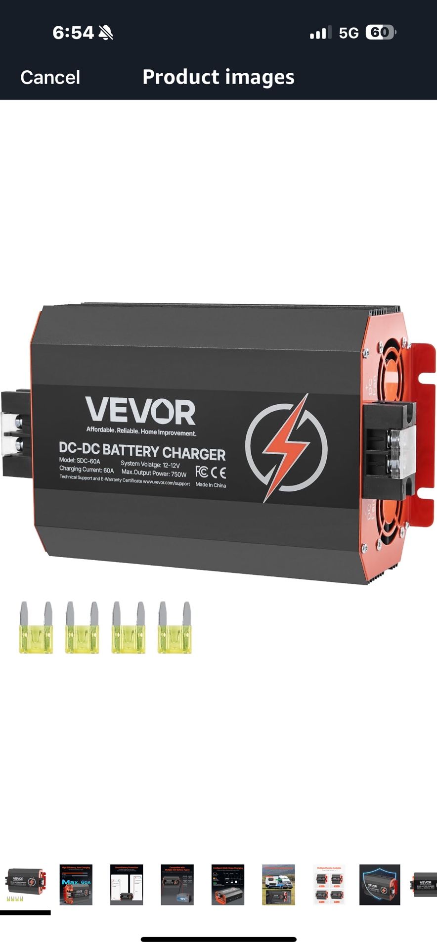 VEVOR 12V 60A DC to DC Battery Charger, 750W, On-Board Battery Charger for Lead-Acid, Lithium, AGM, Gel, and Flooded Batteries, Smart Multi-Stage Char
