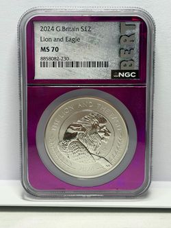 2024 G. Britain £2 Lion and Eagle Liberty Bell Privy NGC MS70  Purple Core 1 oz.