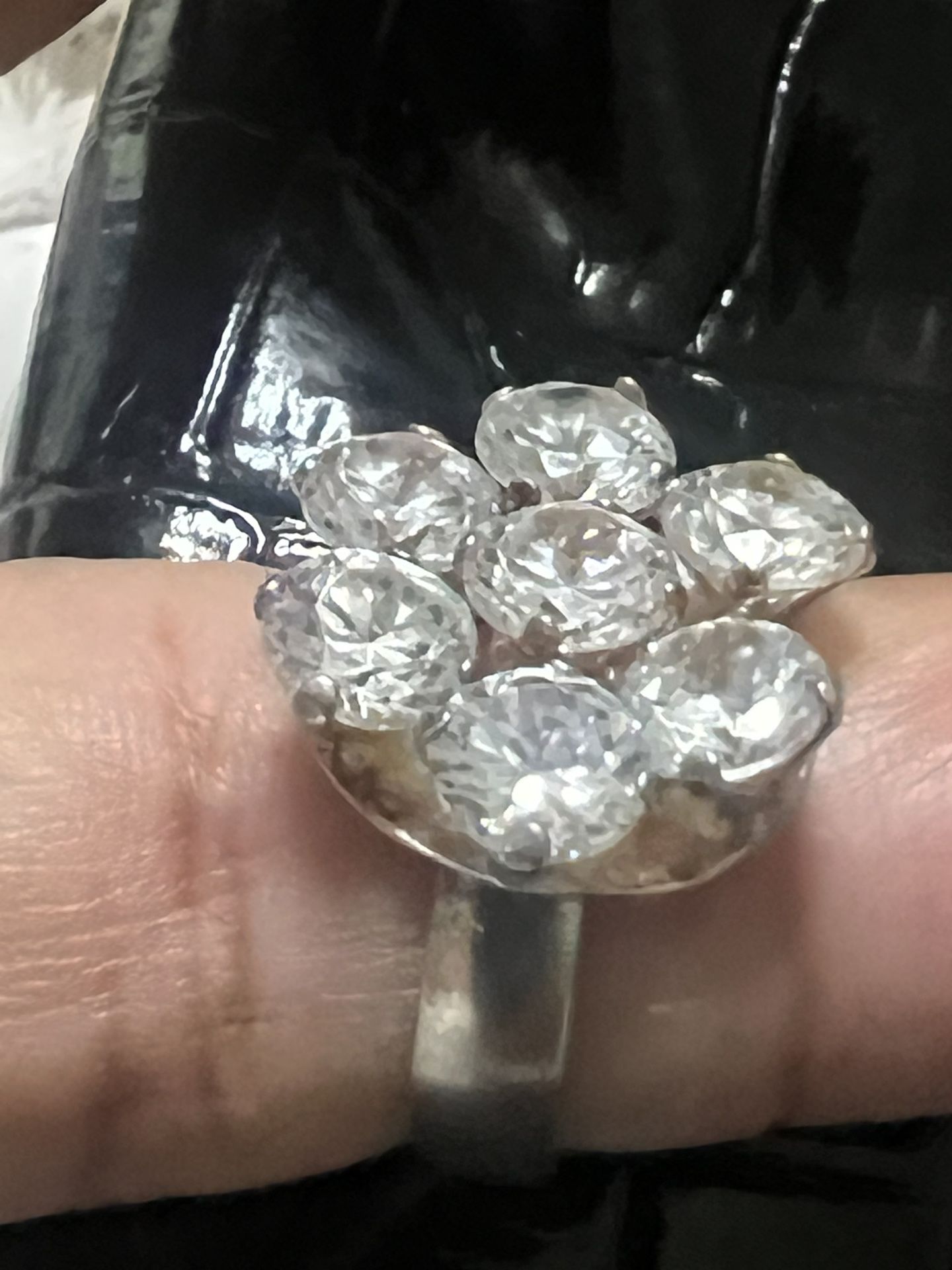 Beautiful Engagement Ring Sterling Silver Cluster Size 6 Ring