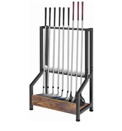 Golf Club Holder Stand Rack for 9 Clubs & 9 Balls, Putter Holder Rack Wood & Iron Golf Club Display Storage Rack for Simulator Garage