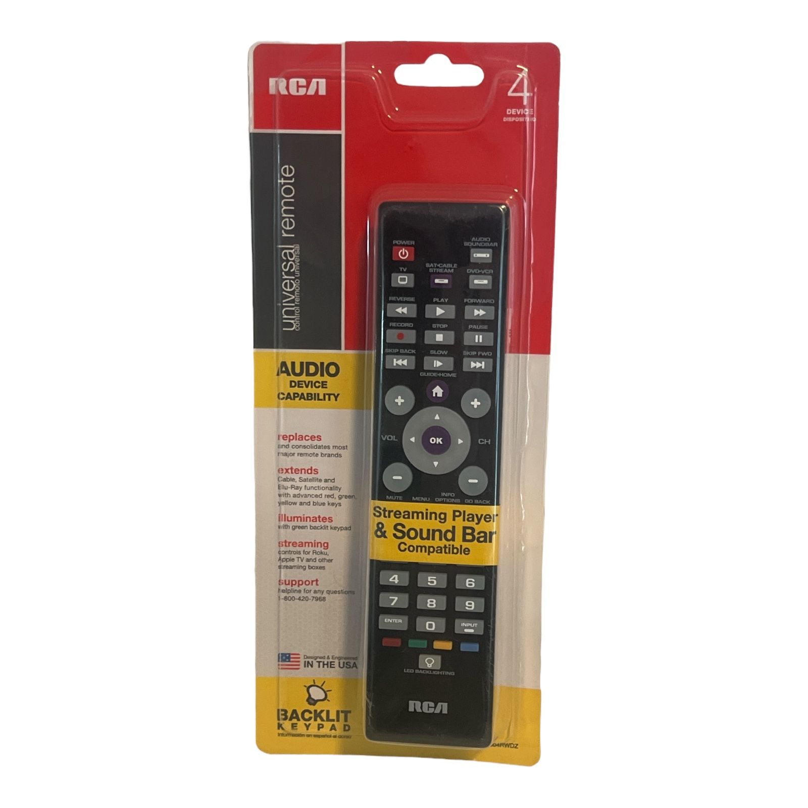 New RCA Universal 4-Device Remote TV DVD Cable Streaming Sound Bar RCR004RWDZ