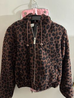 Victoria Secret PINK Leopard Print Sherpa Zip-Up Hoodie