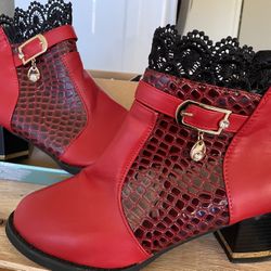 Women’s Booties Red/black/gold Trim