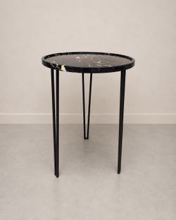 Round Faux Marble Side Table – Black & Gold